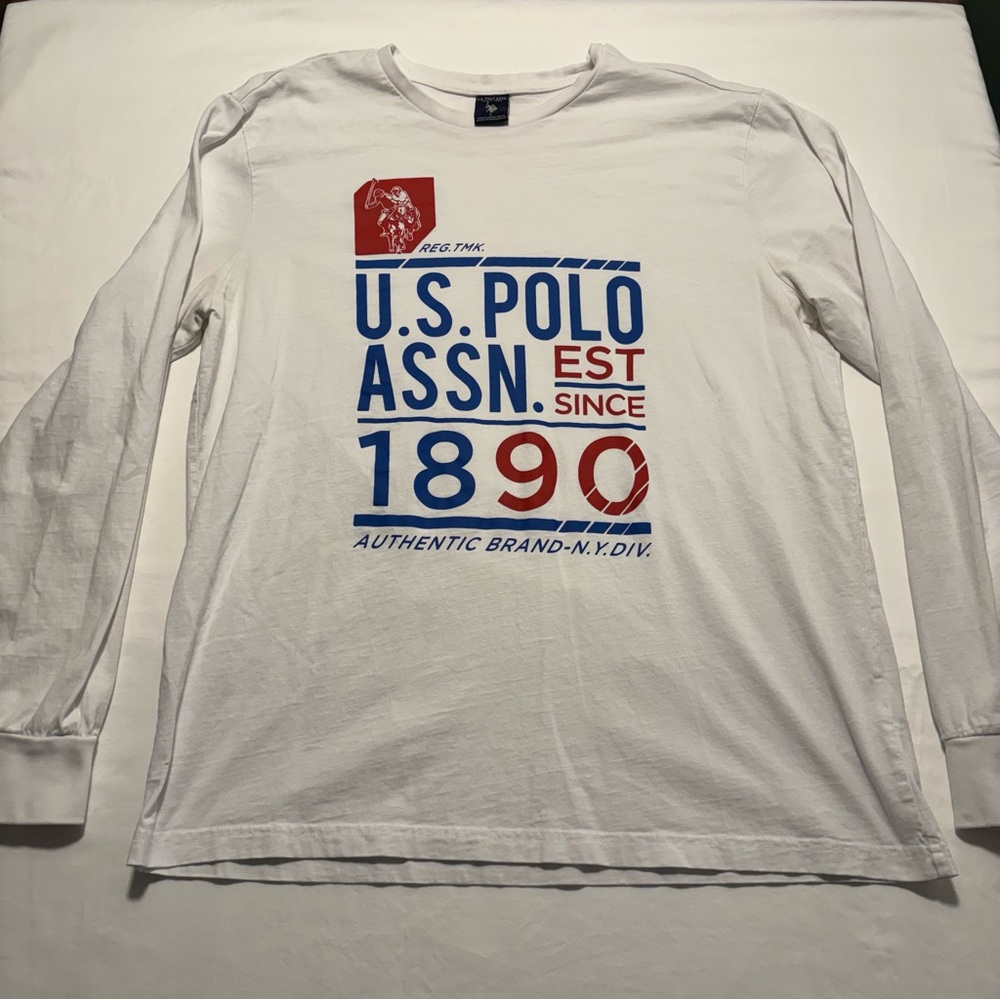 U.S. Polo Assn. White and Blue Graphic Long Sleeve Tee